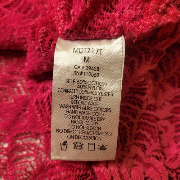 Miss me Pink Boho Western Crochet Floral Open Knit Beaded Top sz M MDT717T - Picture 5 of 8